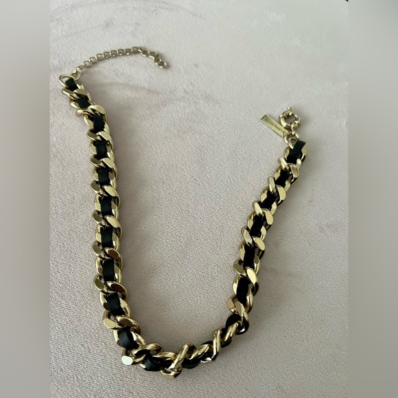 Lord & Taylor fashion necklace metal and leather. - Picture 2 of 3